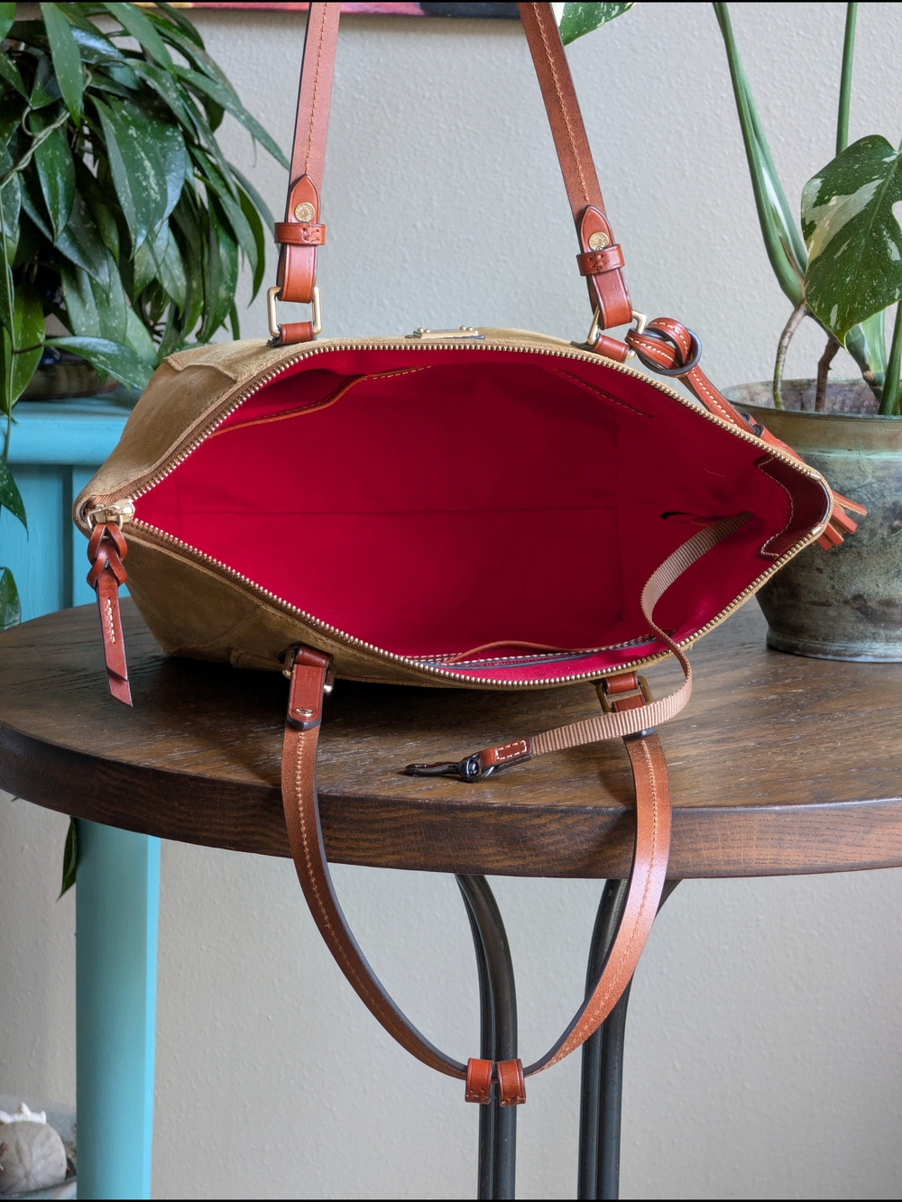 Dooney & Bourke Maxine Chamois Yellow Suede Tote Bag - Picture 8 of 14